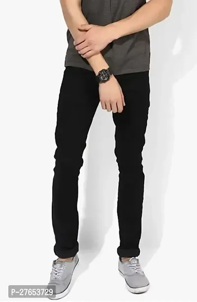 Stylish Black Denim Mid-Rise Jeans For Men-thumb0