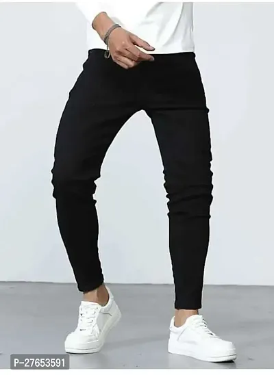 Stylish Black Denim Mid-Rise Jeans For Men-thumb0