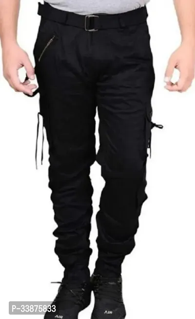 Stylish Black Cotton Blend Cargos For Men-thumb0