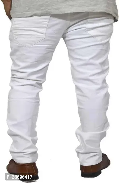 Stylish White Denim Solid Mid-Rise Jeans For Men-thumb2