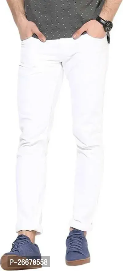 Stylish White Denim Mid-Rise Jeans For Men-thumb0