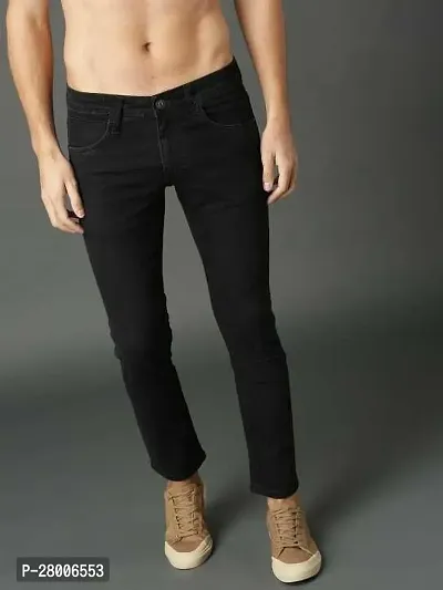 Stylish Black Denim Blend Solid Mid-Rise Jeans For Men-thumb0