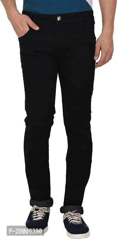 Stylish Black Cotton Lycra Blend Solid Mid-Rise Jeans For Men-thumb0