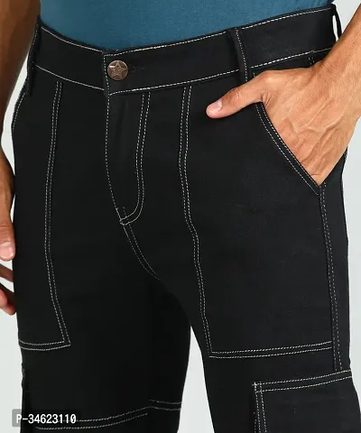 Stylish Black Cotton Blend Cargos For Men-thumb4