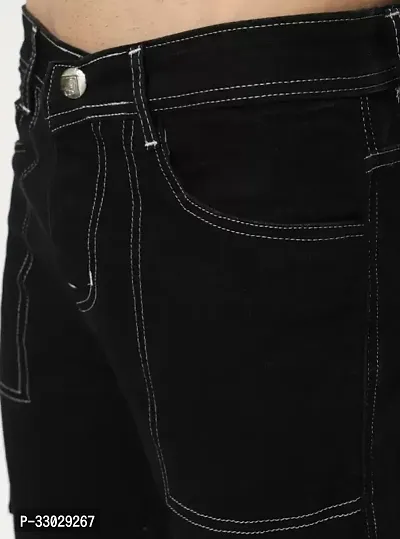 Stylish Black Denim Solid Mid-Rise Jeans For Men-thumb5