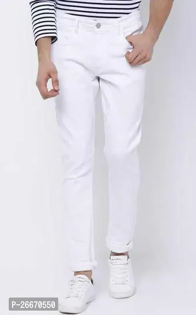 Stylish White Denim Mid-Rise Jeans For Men