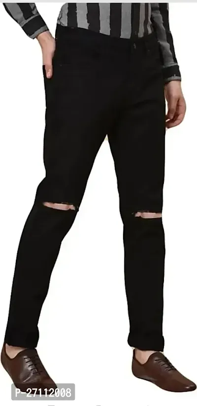 Stylish Black Cotton Blend Mid-Rise Jeans For Men-thumb0