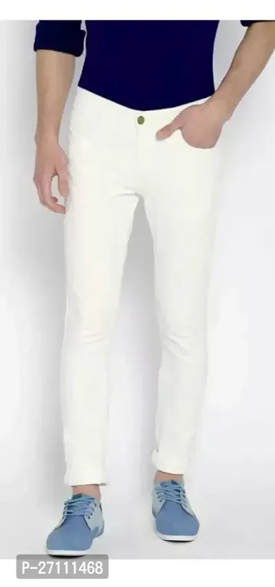 Stylish White Cotton Blend Mid-Rise Jeans For Men-thumb0