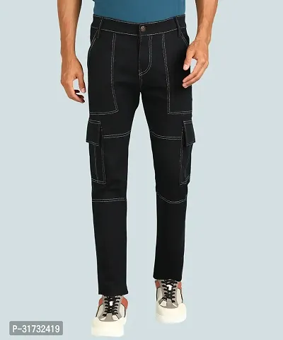 Stylish Black Denim Solid Mid-Rise Jeans For Men-thumb2