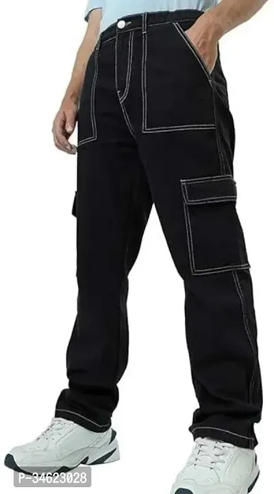 Stylish Black Cotton Blend Cargos For Men-thumb0