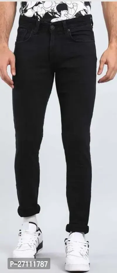 Stylish Black Cotton Blend Mid-Rise Jeans For Men