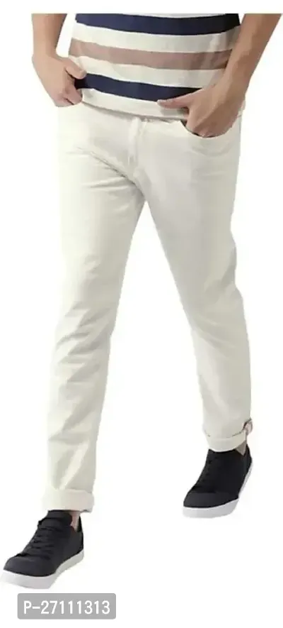 Stylish White Cotton Blend Mid-Rise Jeans For Men-thumb0