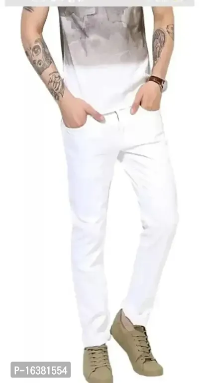 Men Plain White Jeans sdjkio344-thumb2