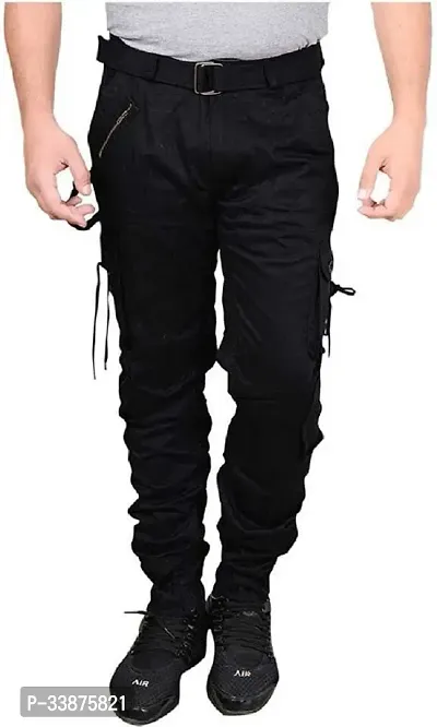 Stylish Black Cotton Blend Cargos For Men-thumb0