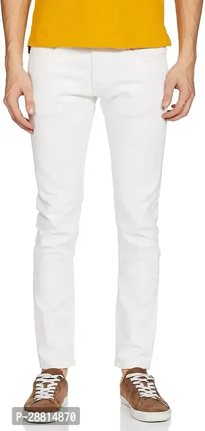 FLETE Stylish White Denim Mid-Rise Jeans For Men-thumb0