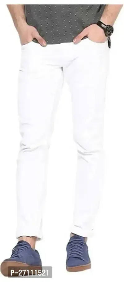 Stylish White Cotton Blend Mid-Rise Jeans For Men