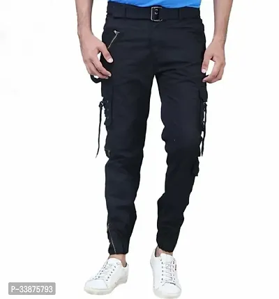 Stylish Black Cotton Cargos For Men-thumb0