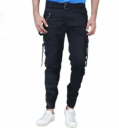 Stylish Blend Solid Mid-Rise Cargo For Men