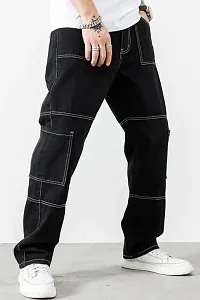 Stylish Black Denim Solid Mid-Rise Jeans For Men-thumb3