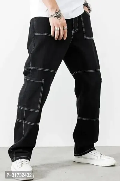 Stylish Black Denim Solid Mid-Rise Jeans For Men-thumb4