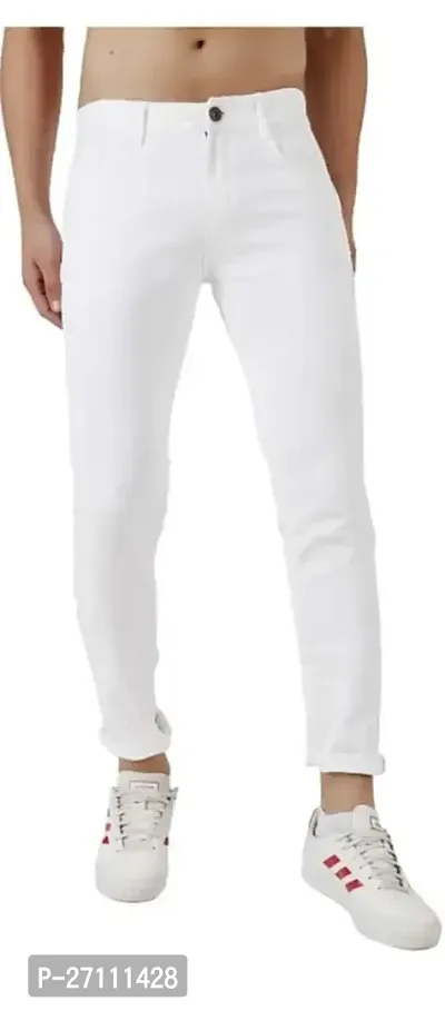 Stylish White Cotton Blend Mid-Rise Jeans For Men-thumb0