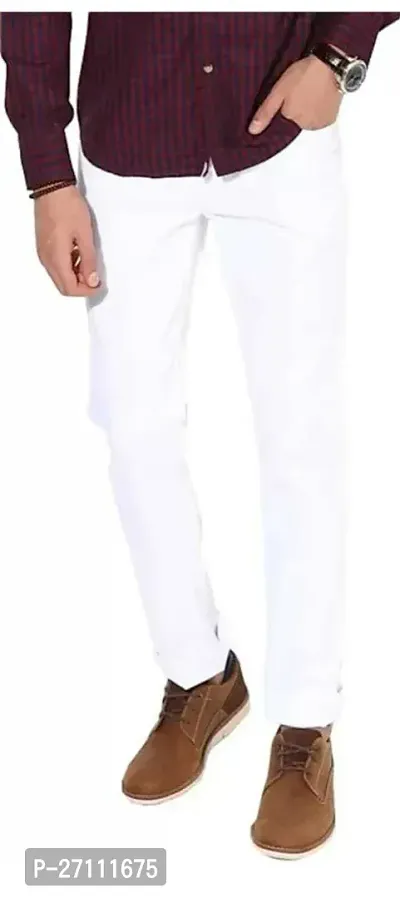 Stylish White Cotton Blend Mid-Rise Jeans For Men-thumb0