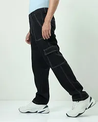 Stylish Black Denim Mid-Rise Cargos For Men-thumb1