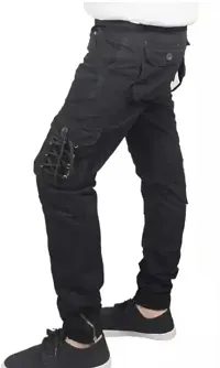Stylish Black Cotton Blend Regular Fit Solid Cargo Pant For Men-thumb2