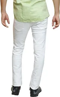 Stylish White Denim Solid Mid-Rise Jeans For Men-thumb1