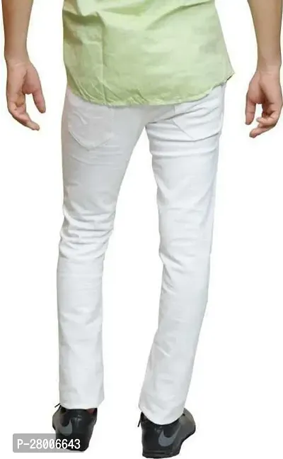 Stylish White Denim Solid Mid-Rise Jeans For Men-thumb2