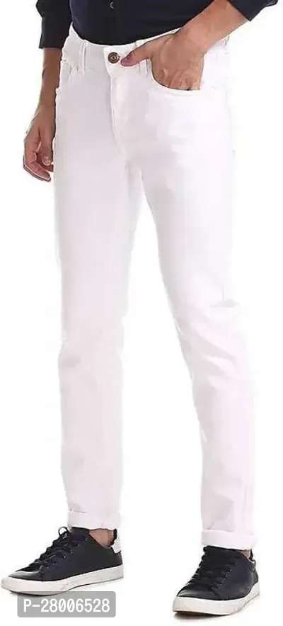 Stylish White Denim Solid Mid-Rise Jeans For Men-thumb3