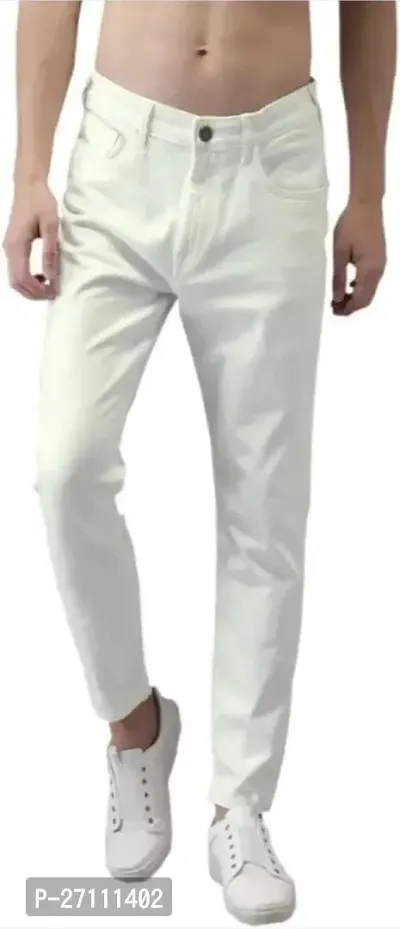 Stylish White Cotton Blend Mid-Rise Jeans For Men