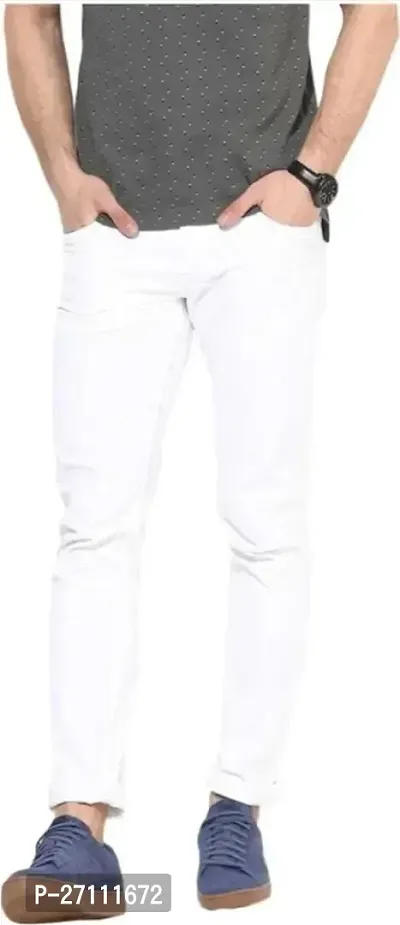 Stylish White Cotton Blend Mid-Rise Jeans For Men-thumb0