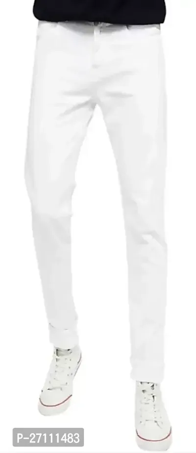 Stylish White Cotton Blend Mid-Rise Jeans For Men-thumb0