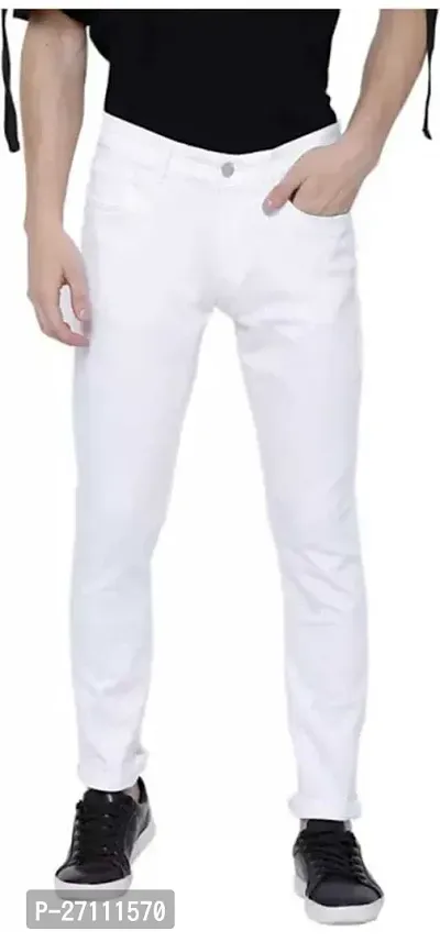 Stylish White Cotton Blend Mid-Rise Jeans For Men