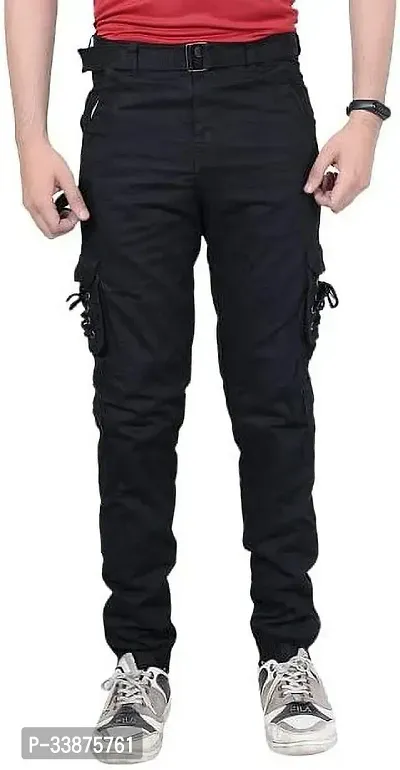 Stylish Black Cotton Cargos For Men-thumb0