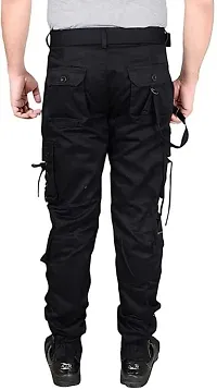 Stylish Black Cotton Cargos For Men-thumb1