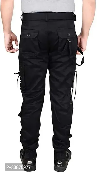 Stylish Black Cotton Cargos For Men-thumb2