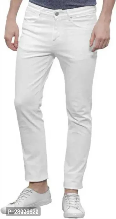 Stylish White Denim Solid Mid-Rise Jeans For Men-thumb0