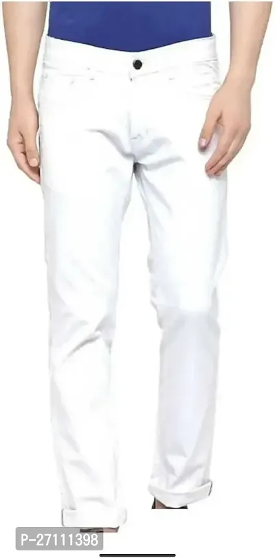 Stylish White Cotton Blend Mid-Rise Jeans For Men-thumb0