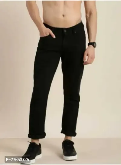 Stylish Black Denim Mid-Rise Jeans For Men-thumb0