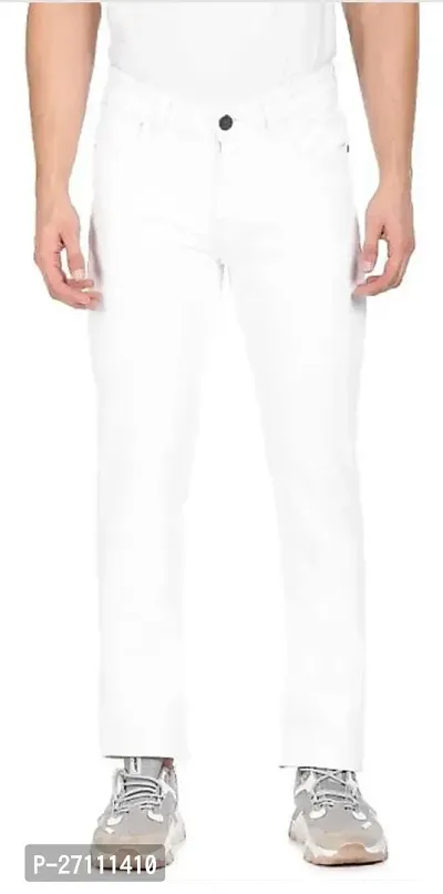 Stylish White Cotton Blend Mid-Rise Jeans For Men-thumb0