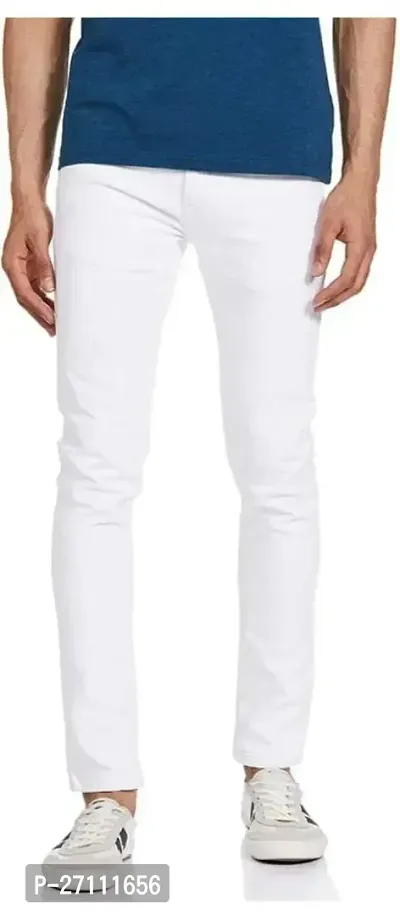 Stylish White Cotton Blend Mid-Rise Jeans For Men-thumb0