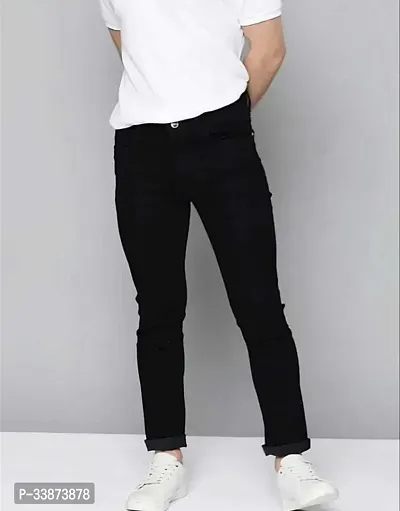 Stylish Cotton Blend Black Regular Fit Mid-Rise Jeans For Men-thumb0