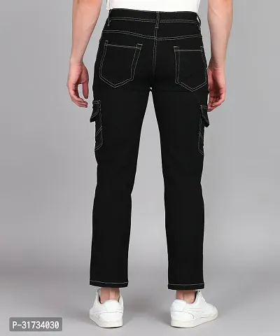 Stylish Black Denim Solid Cargos For Men-thumb2