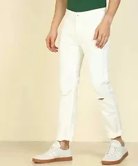 Stylish White Cotton Blend Solid Mid-Rise Jeans For Men-thumb2