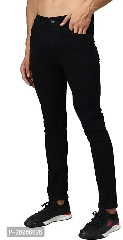 Stylish Black Cotton Lycra Blend Solid Mid-Rise Jeans For Men-thumb0