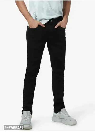 Stylish Black Denim Mid-Rise Jeans For Men