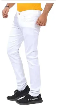 White Cotton Blend Mid Rise Jeans For Men-thumb1