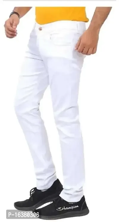 White Cotton Blend Mid Rise Jeans For Men-thumb2